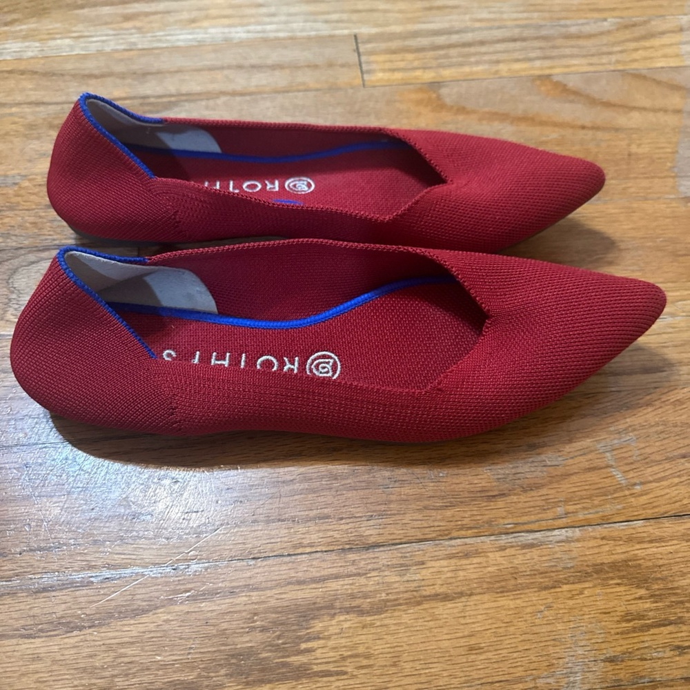 Rothy's The Point Red Cherry Solid Chili Pointy Flat Shoes 9.5